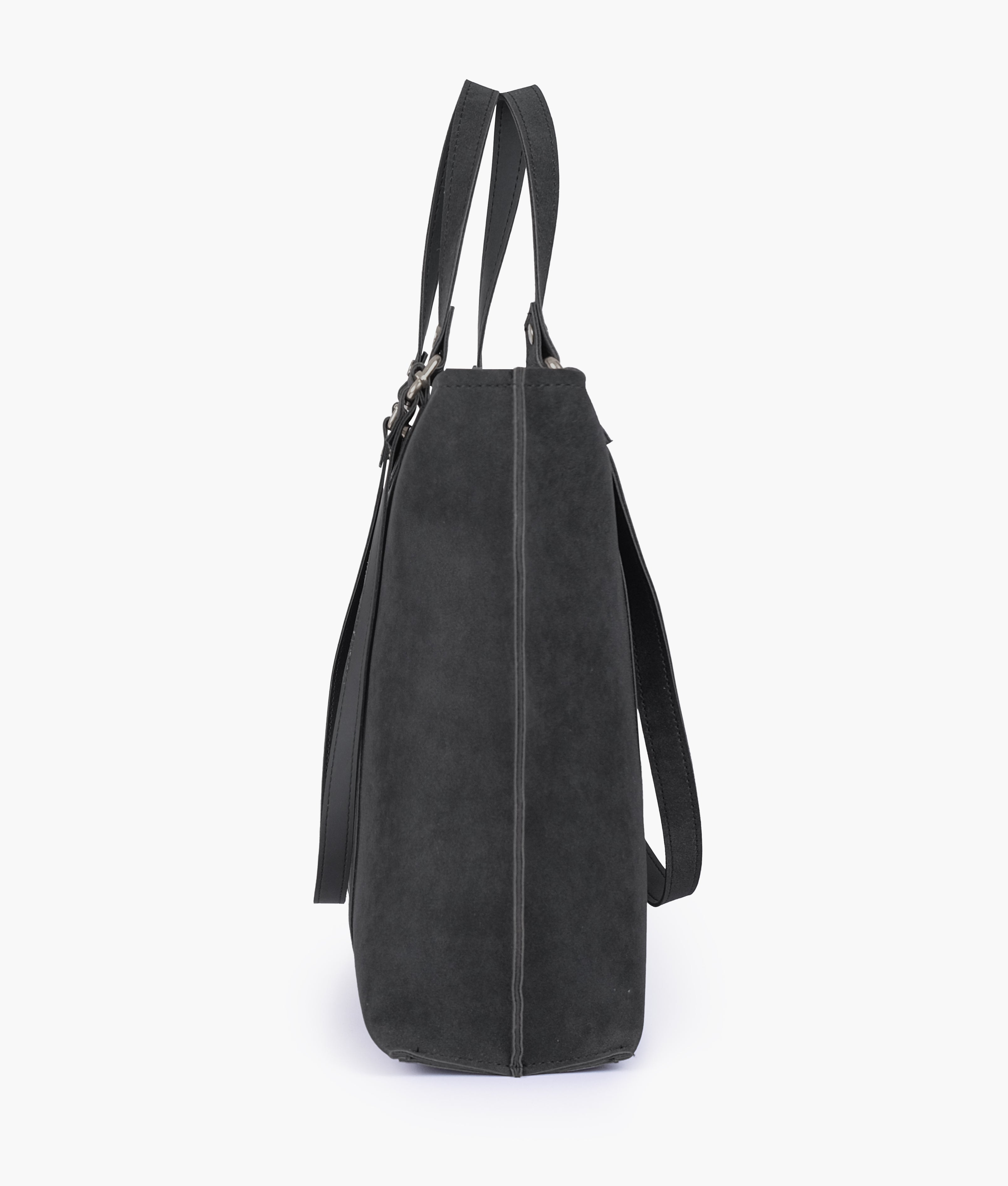 Black mocha suede double-handle tote