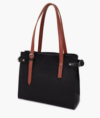 Black suede satchel tote bag