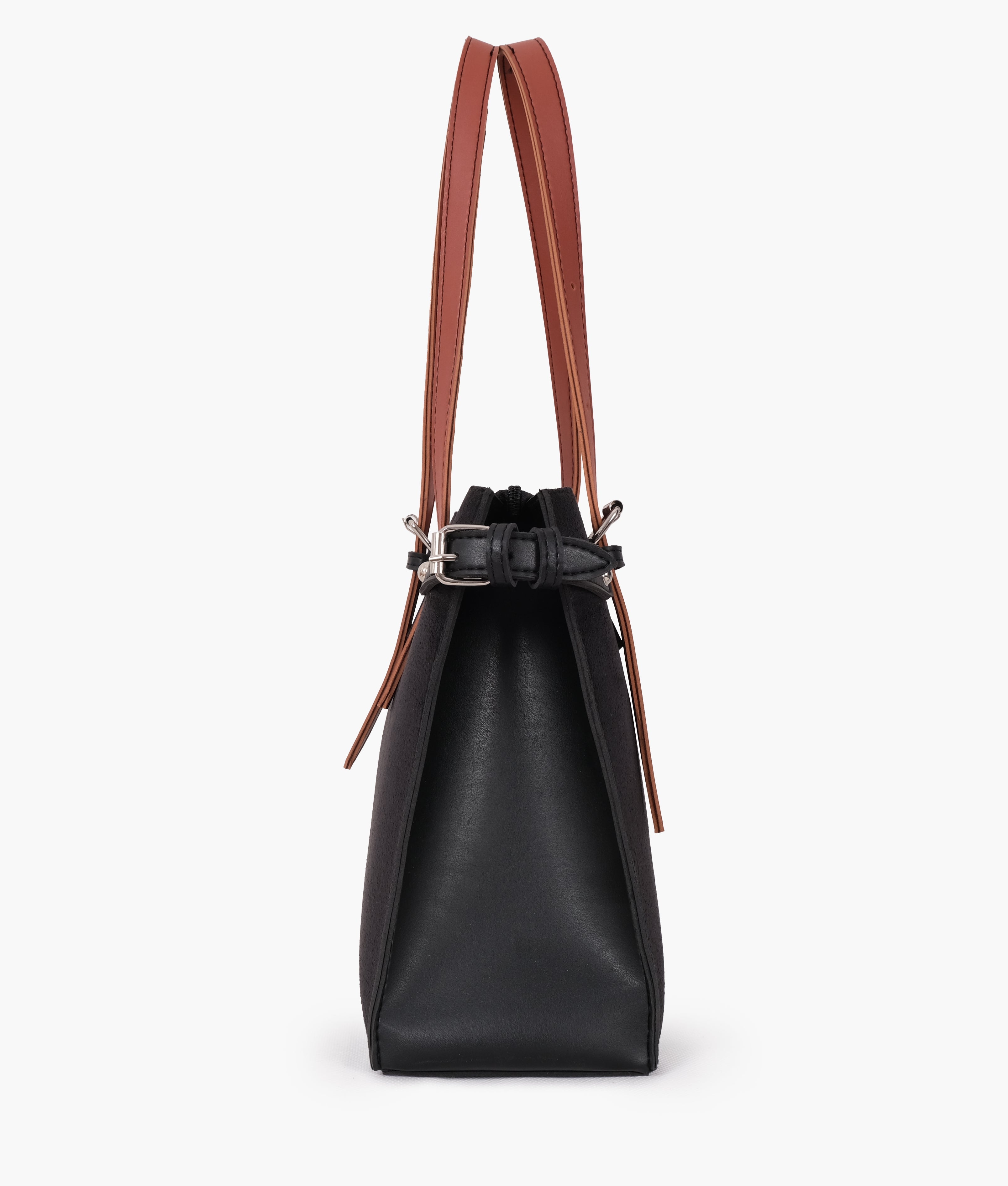 Black suede satchel tote bag