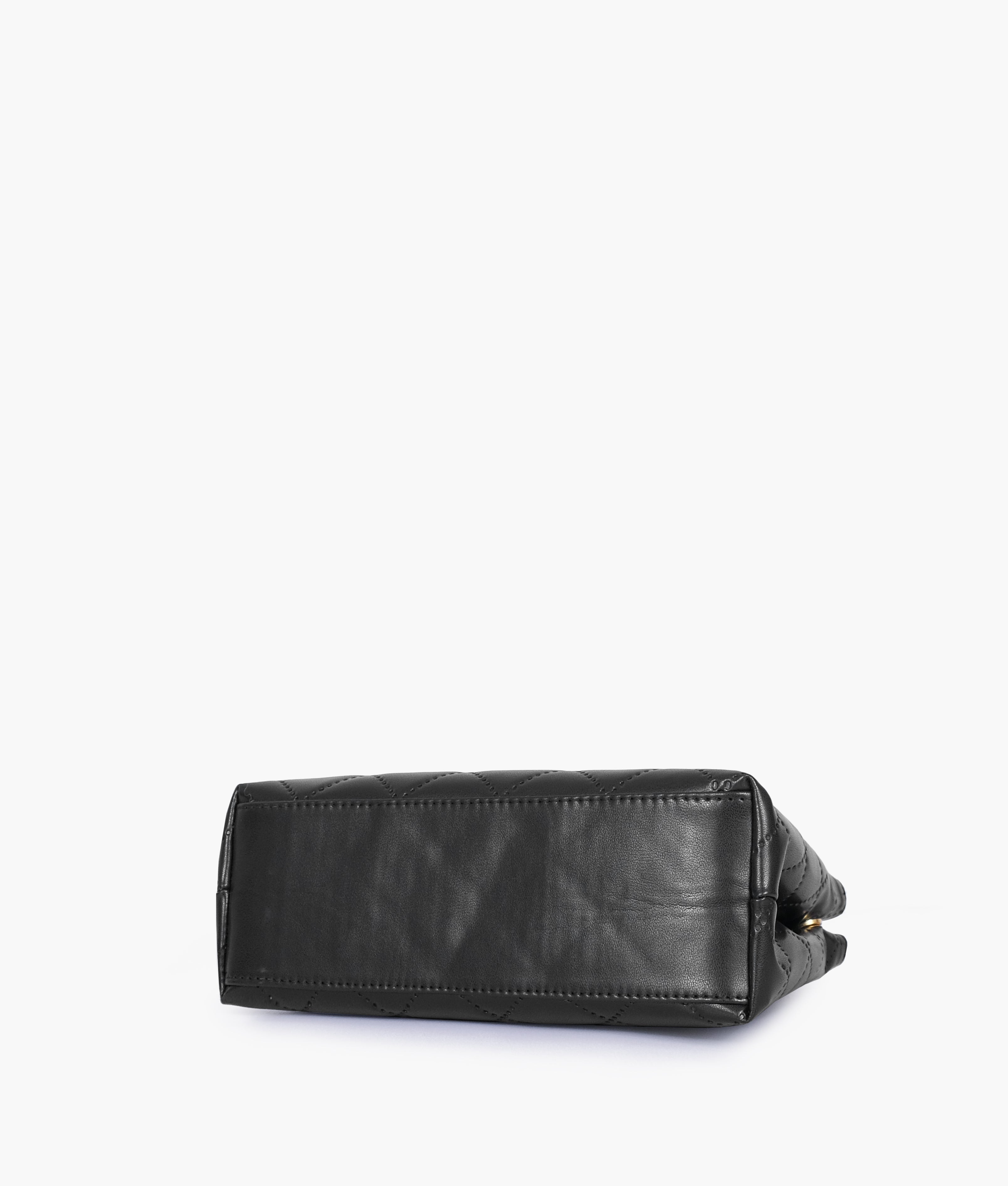 Black flap quilted bag with top handle