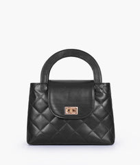 Black flap quilted bag with top handle