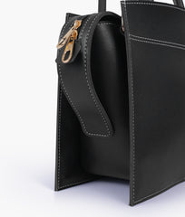 Black trapeze top-handle bag