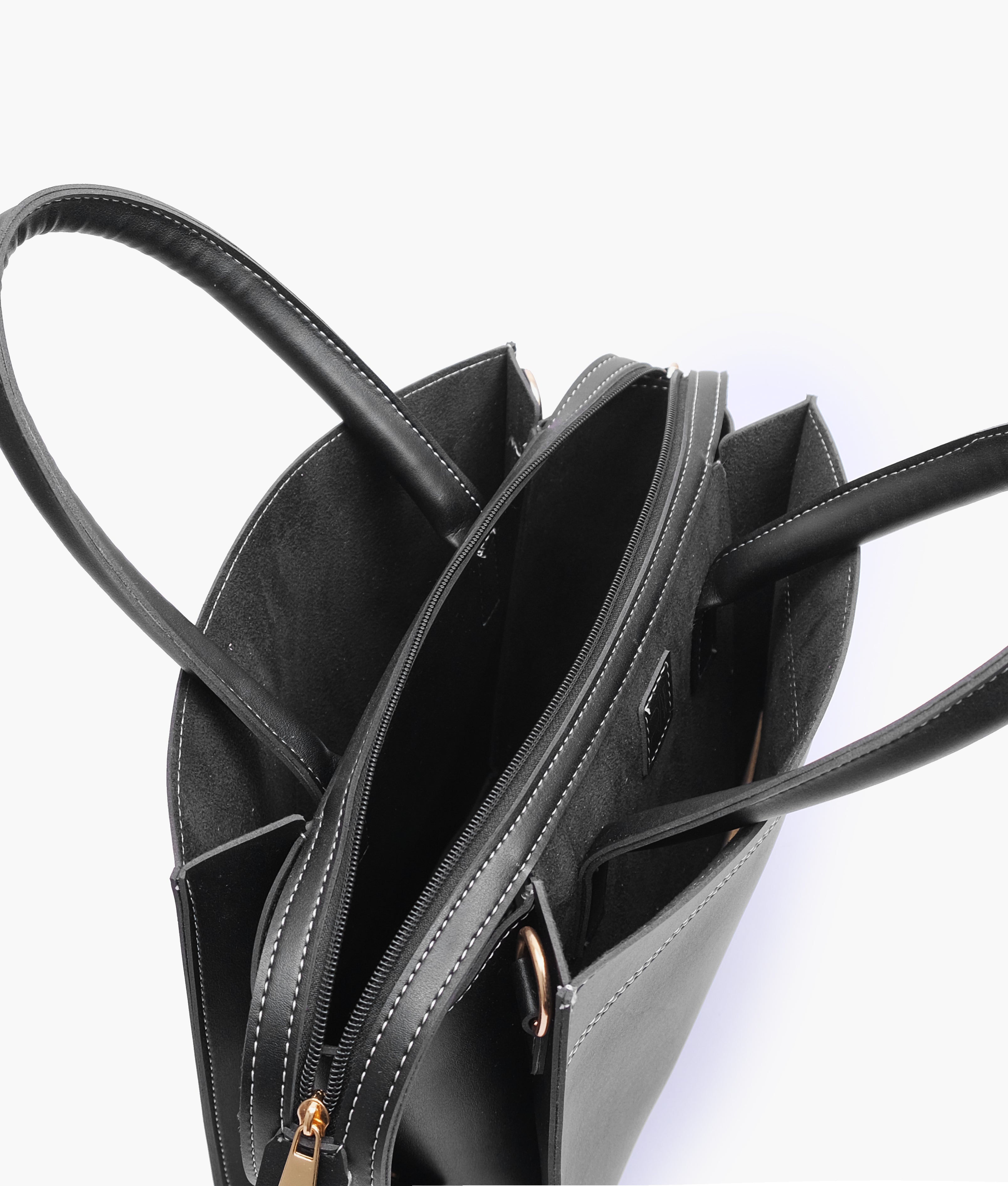 Black trapeze top-handle bag