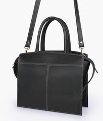 Black trapeze top-handle bag