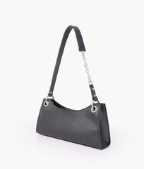 Black weaved elongated chain handle purse