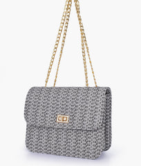 Black woven chain cross-body bag