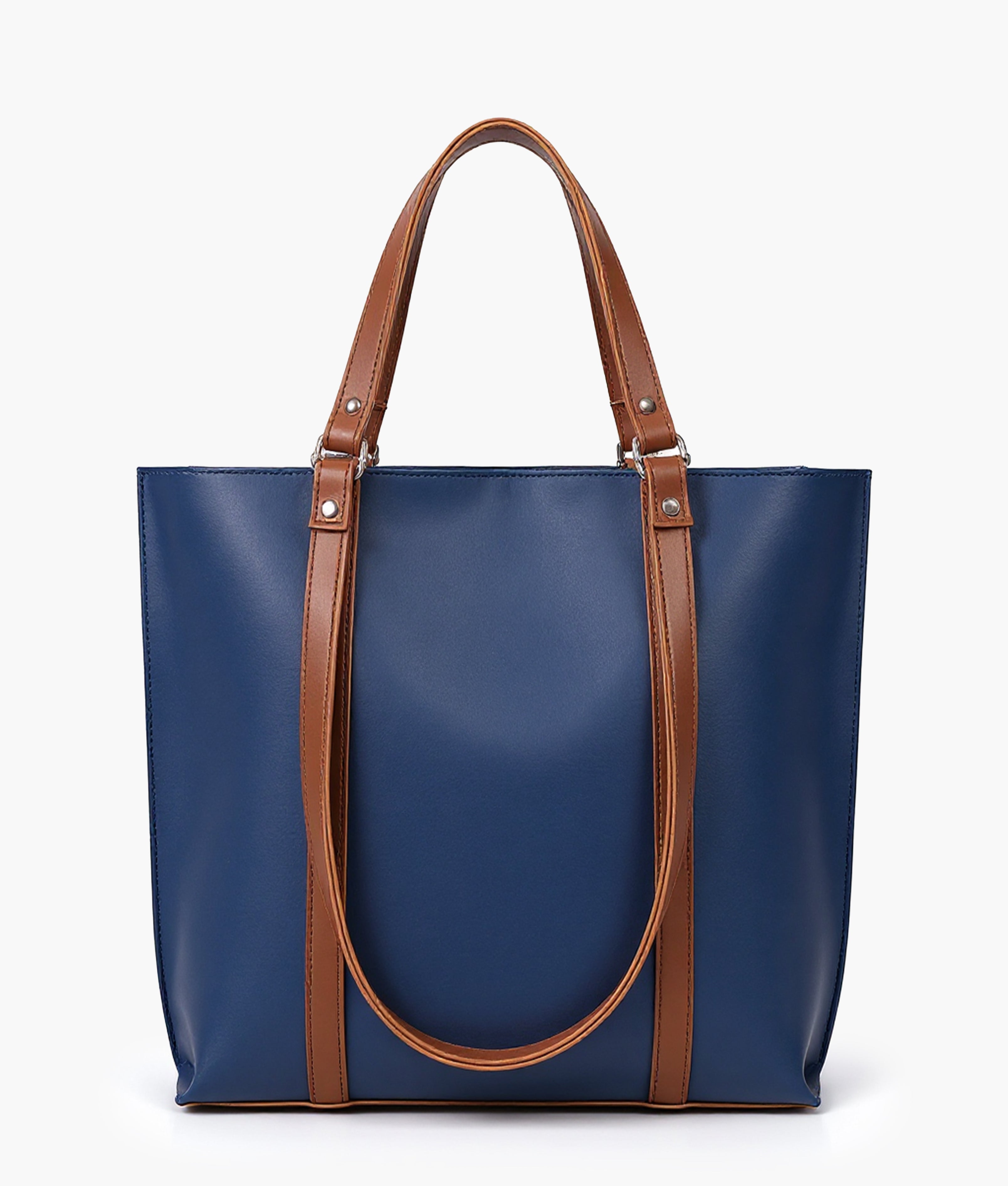 Blue and brown double-handle tote bag
