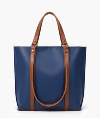 Blue and brown double-handle tote bag