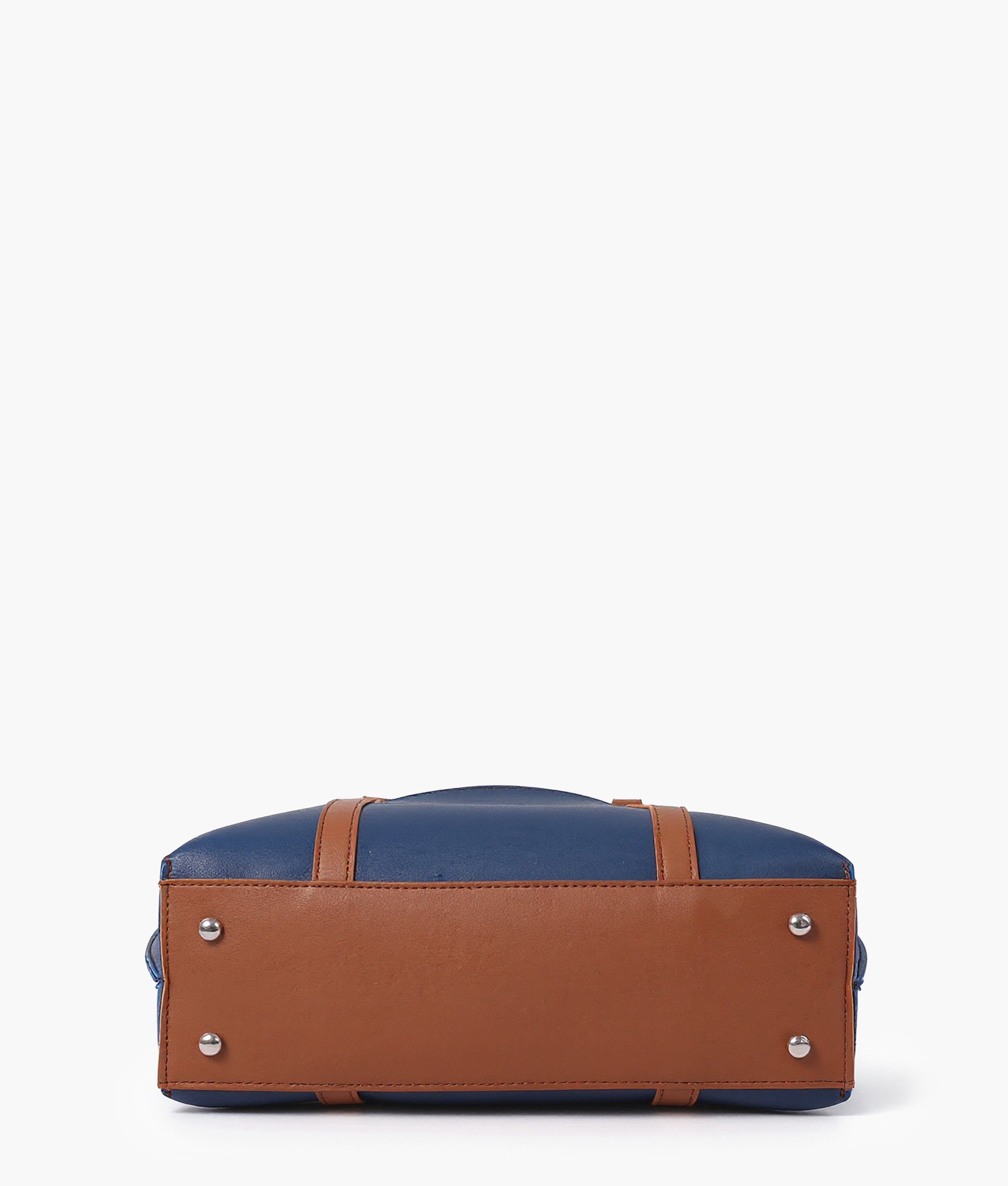 Blue and brown double-handle tote bag