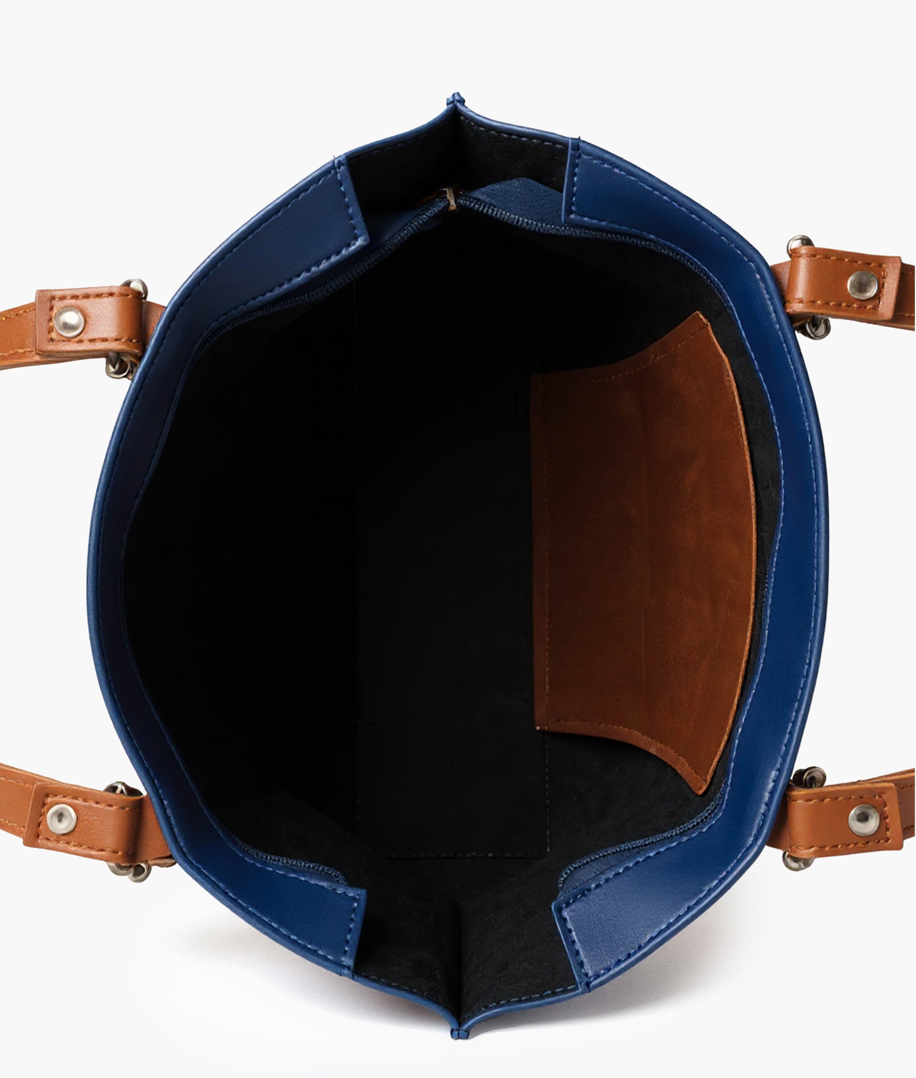 Blue and brown double-handle tote bag
