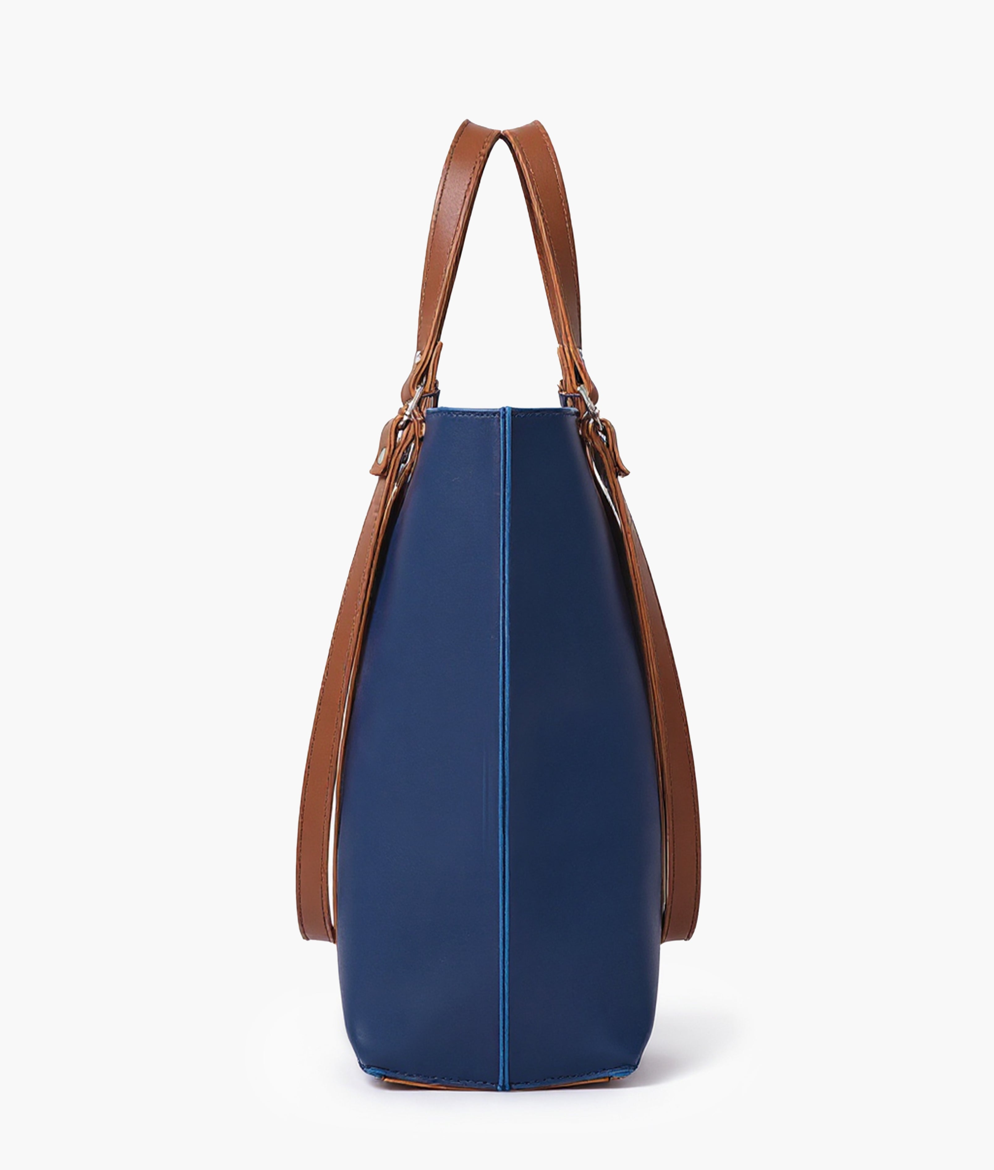Blue and brown double-handle tote bag