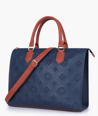 Blue and rust on-the-go handbag