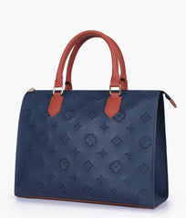 Blue and rust on-the-go handbag