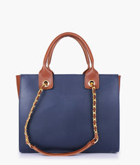 Blue chain handle tote