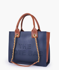 Blue chain handle tote