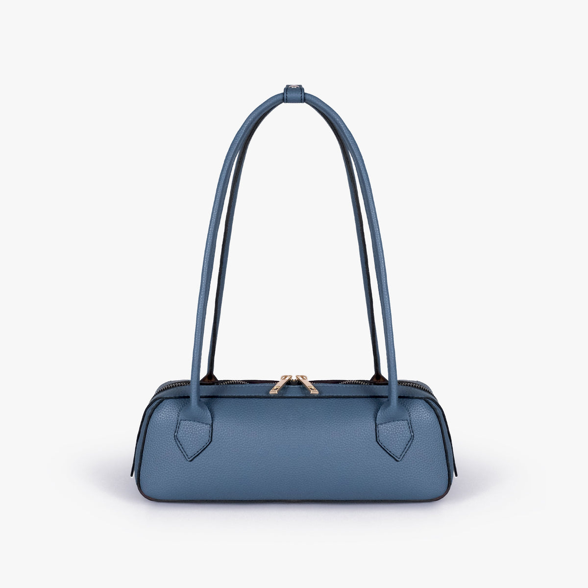 Back view of blue east-west baguette bag