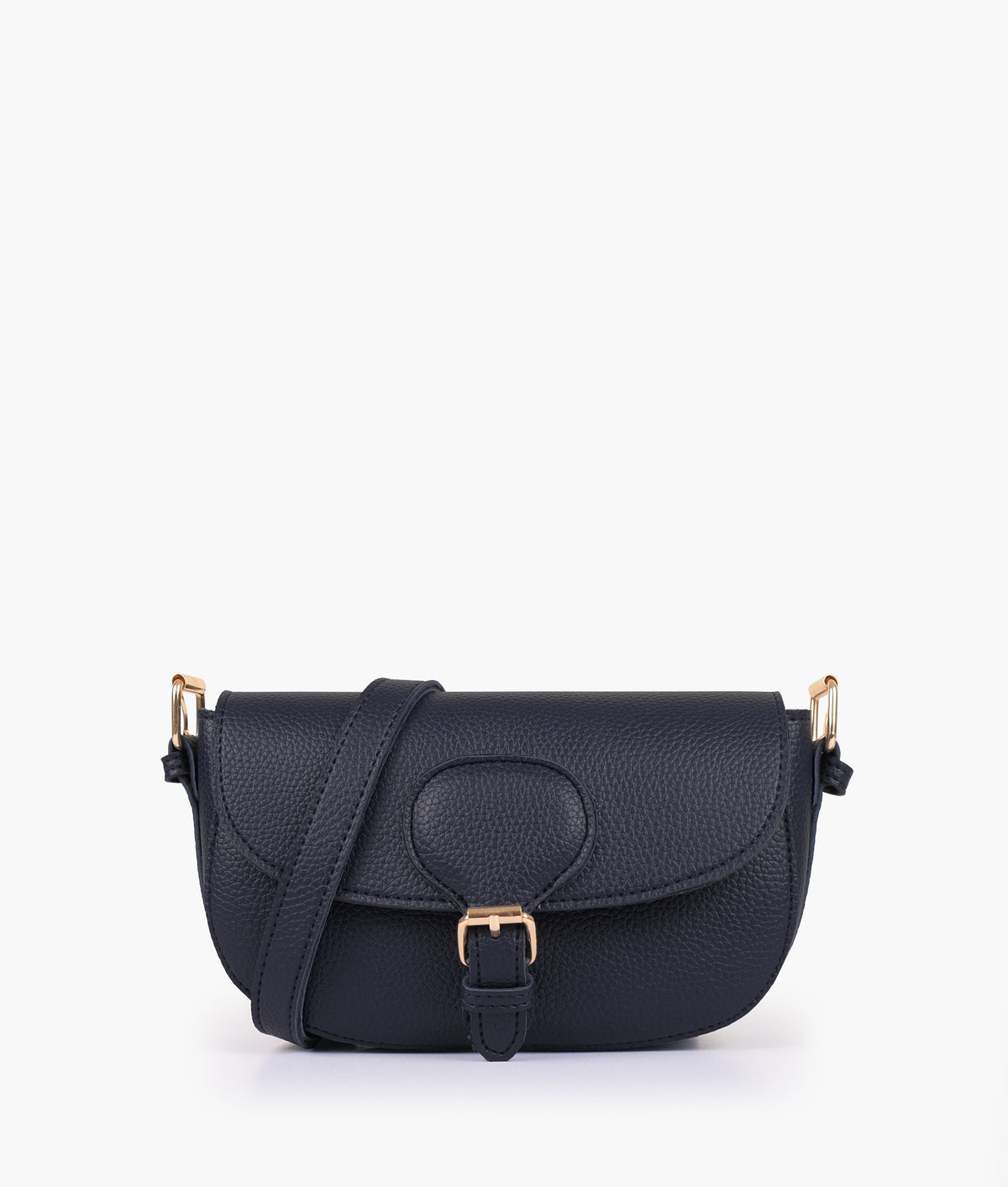 Front view of Blue east-west shoulder bag