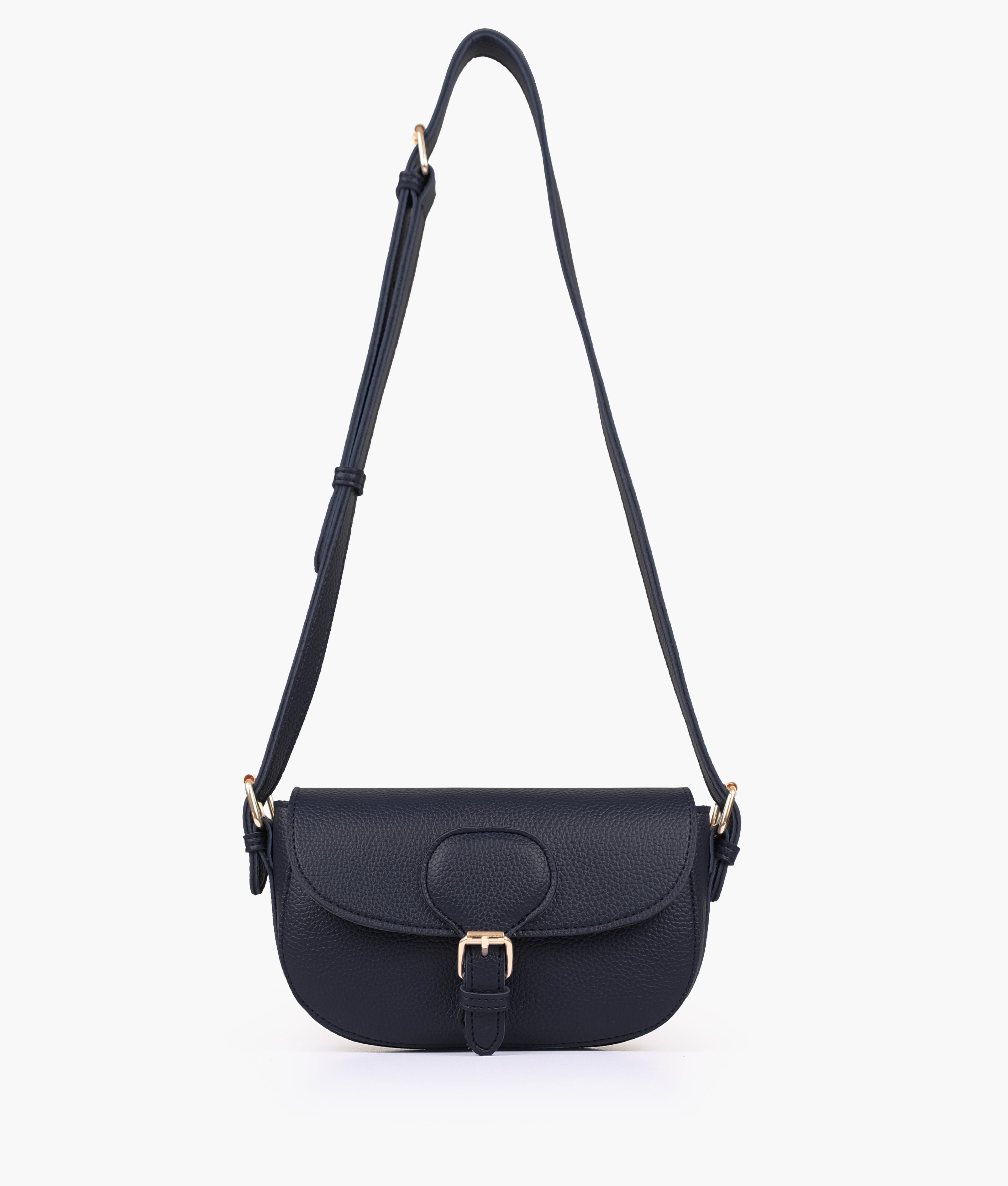 Blue east-west shoulder bag with the shoulder strap extended