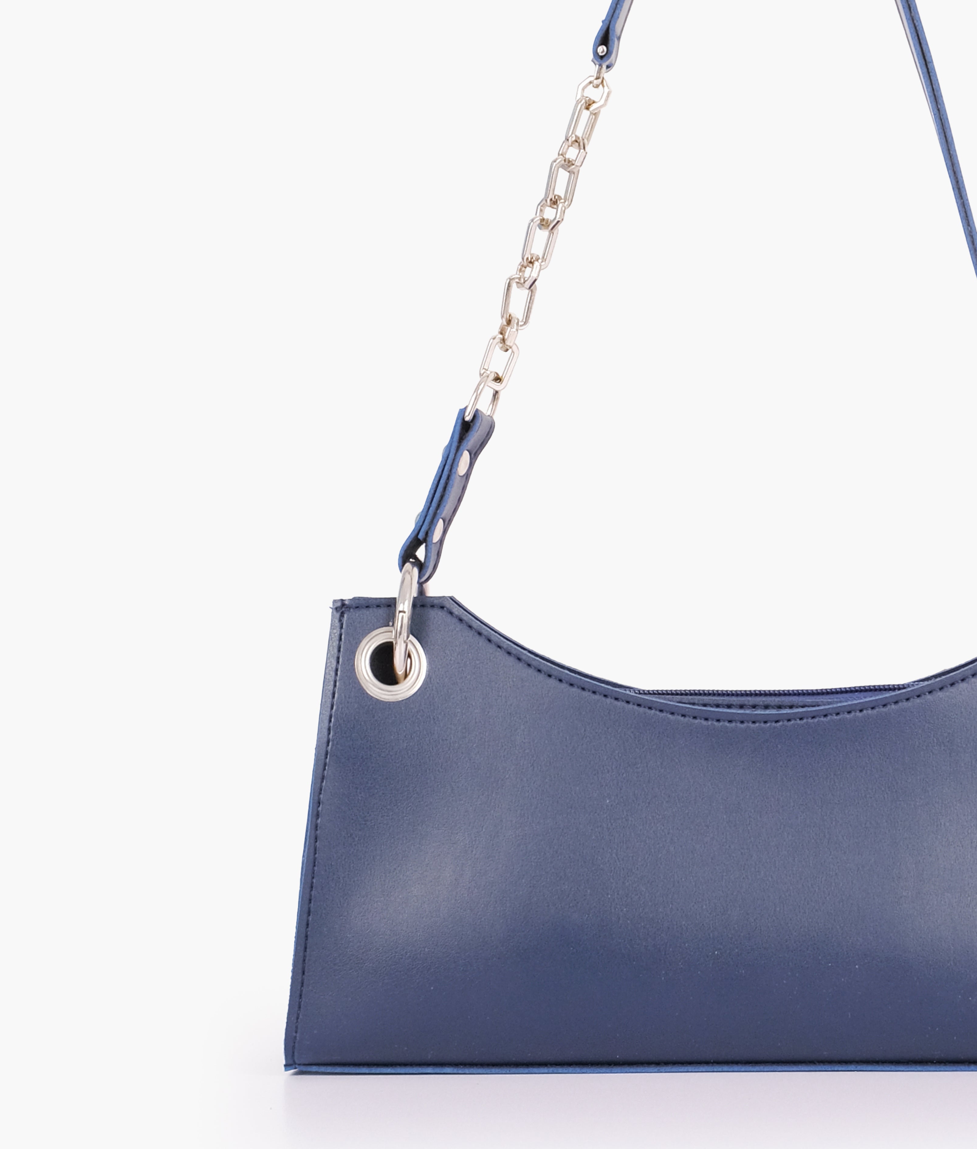 Blue elongated chain handle purse