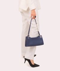 Blue elongated chain handle purse