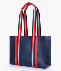 Blue long strap tote bag