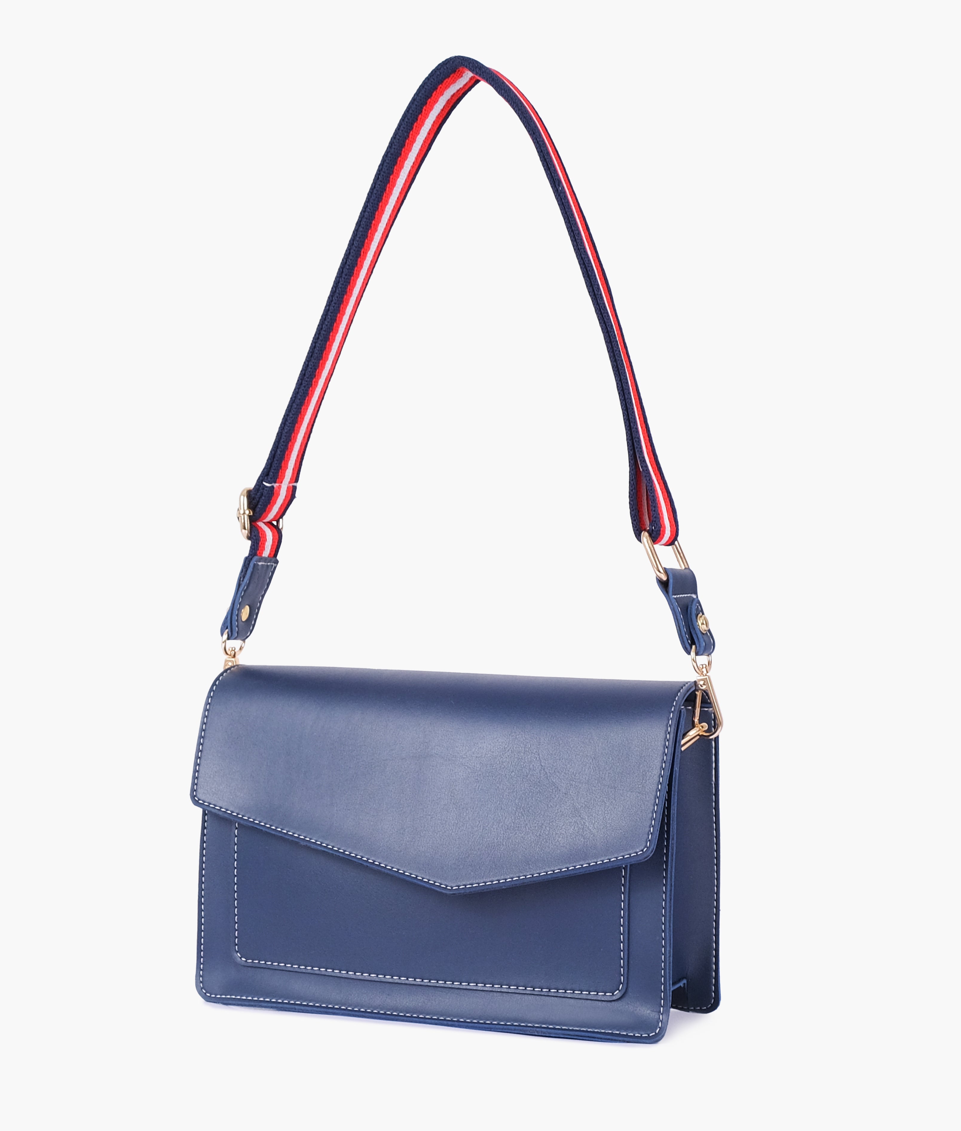 Blue half flap cross-body bag