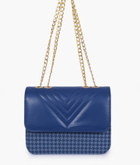 Blue houndstooth chain cross-body bag