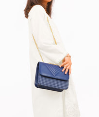 Blue houndstooth chain cross-body bag