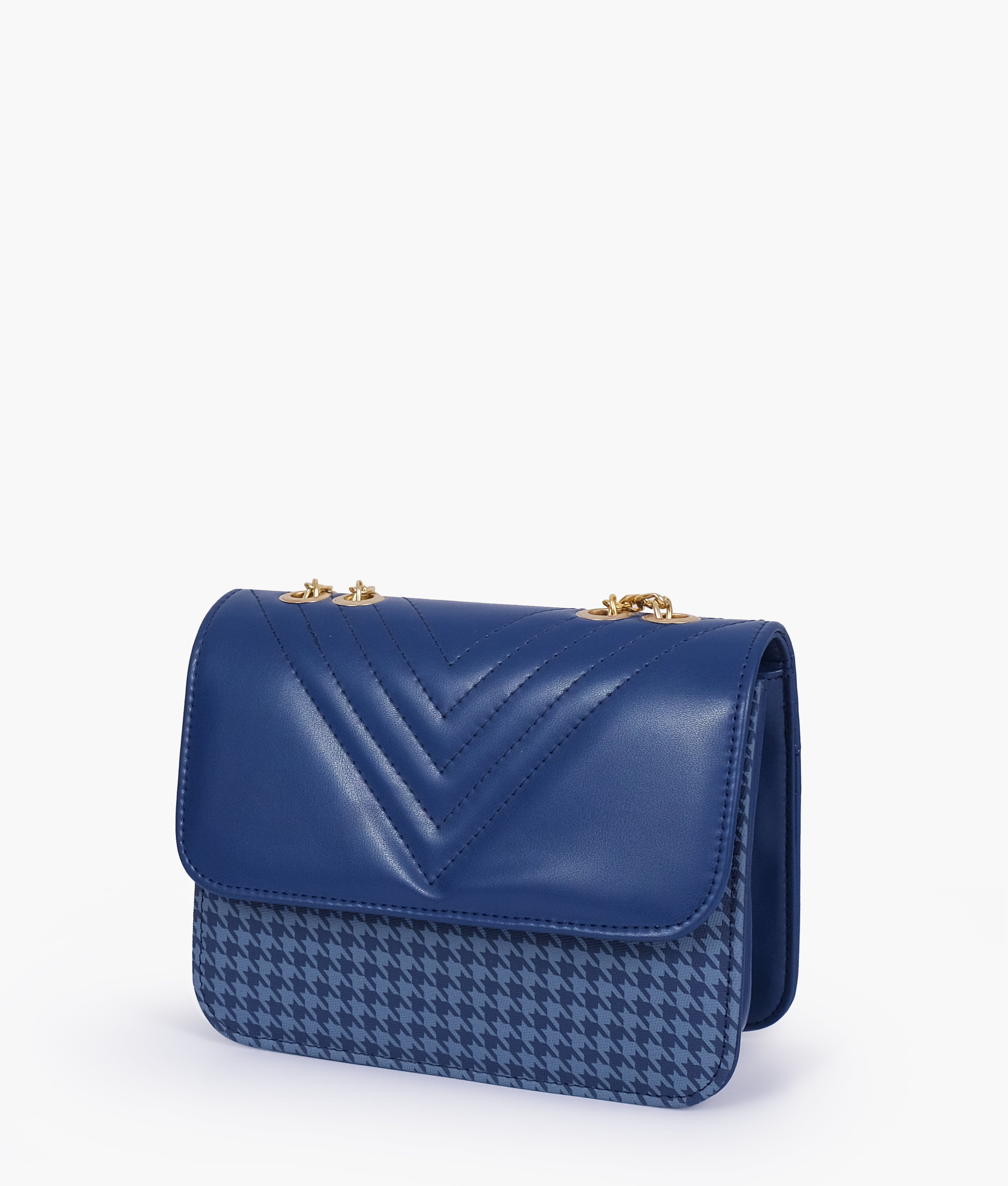 Blue houndstooth chain cross-body bag