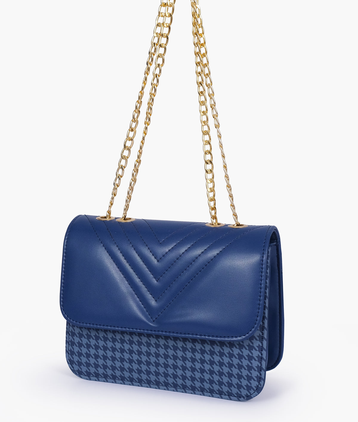 Blue houndstooth chain cross-body bag