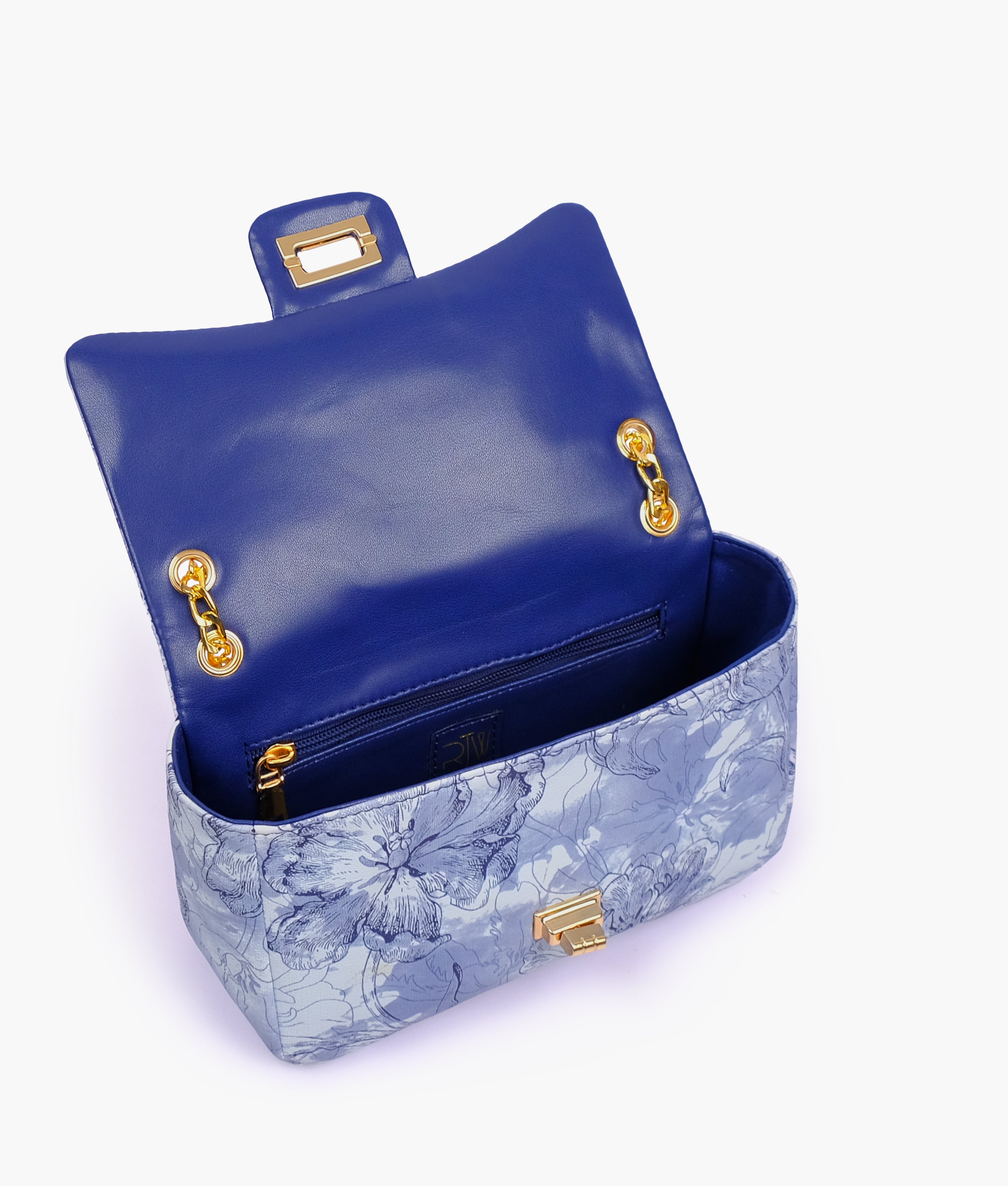 Blue printed mini bag with chain