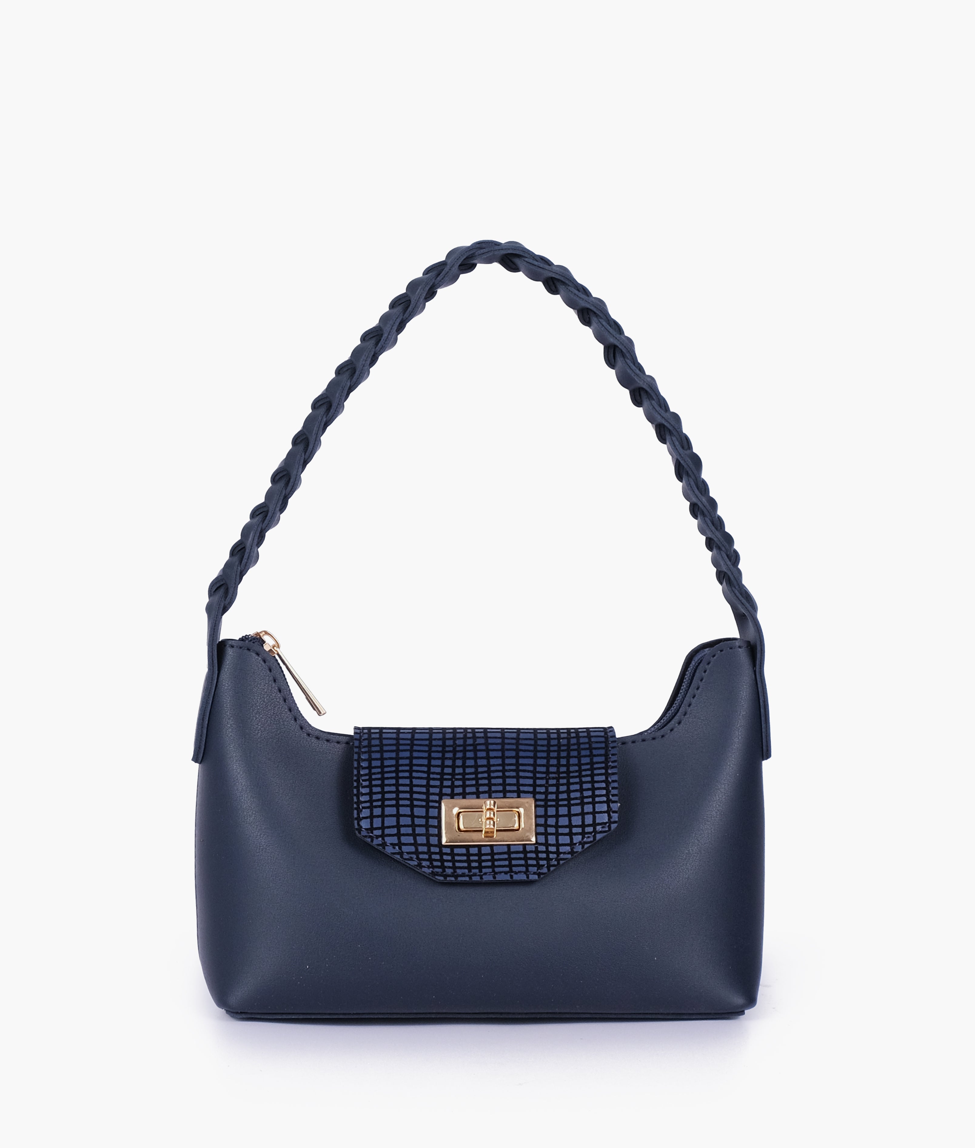 Blue purse with braided strap