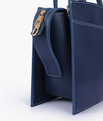 Blue trapeze top-handle bag