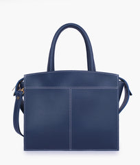 Blue trapeze top-handle bag