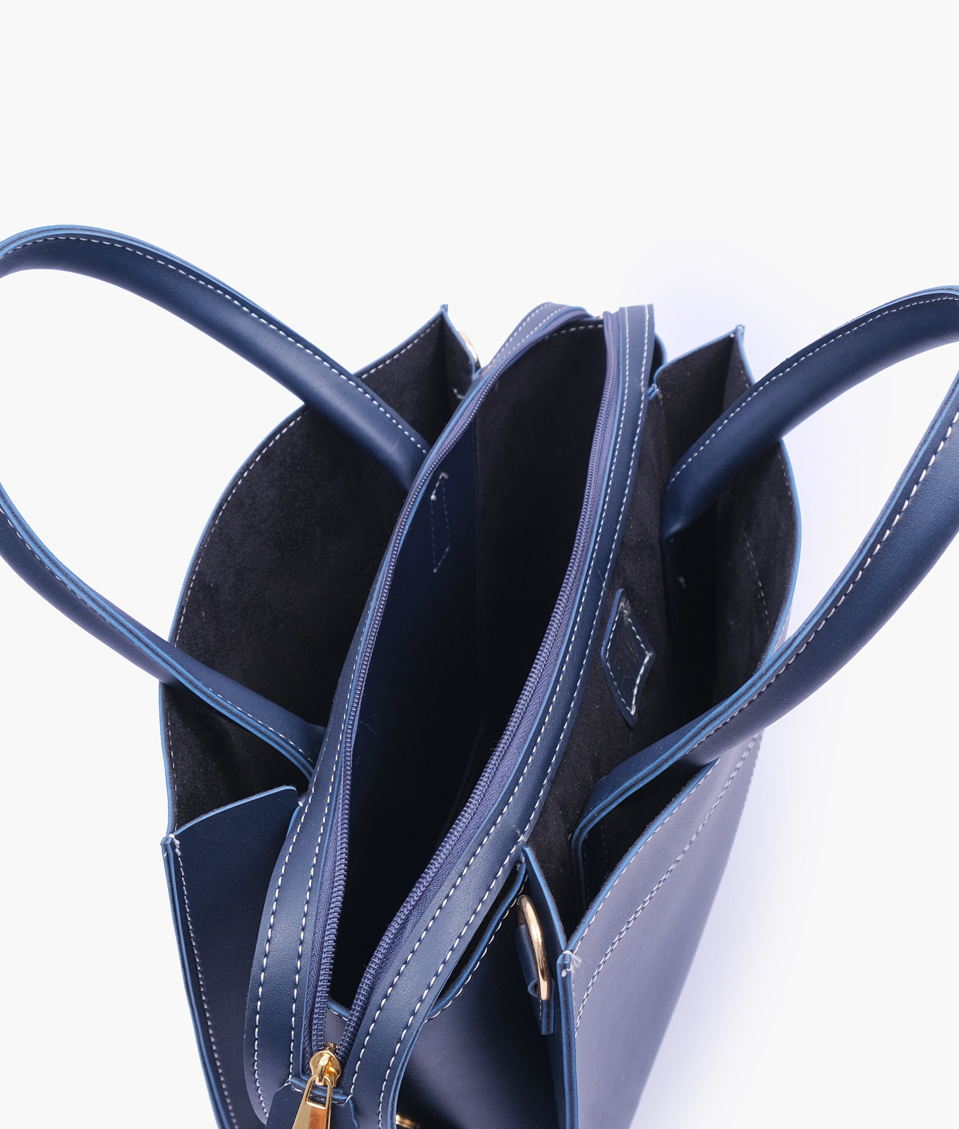 Blue trapeze top-handle bag