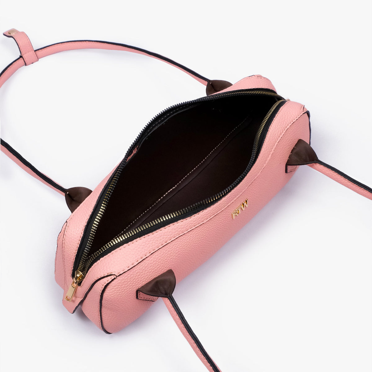 Interior of blush pink east-west baguette bag