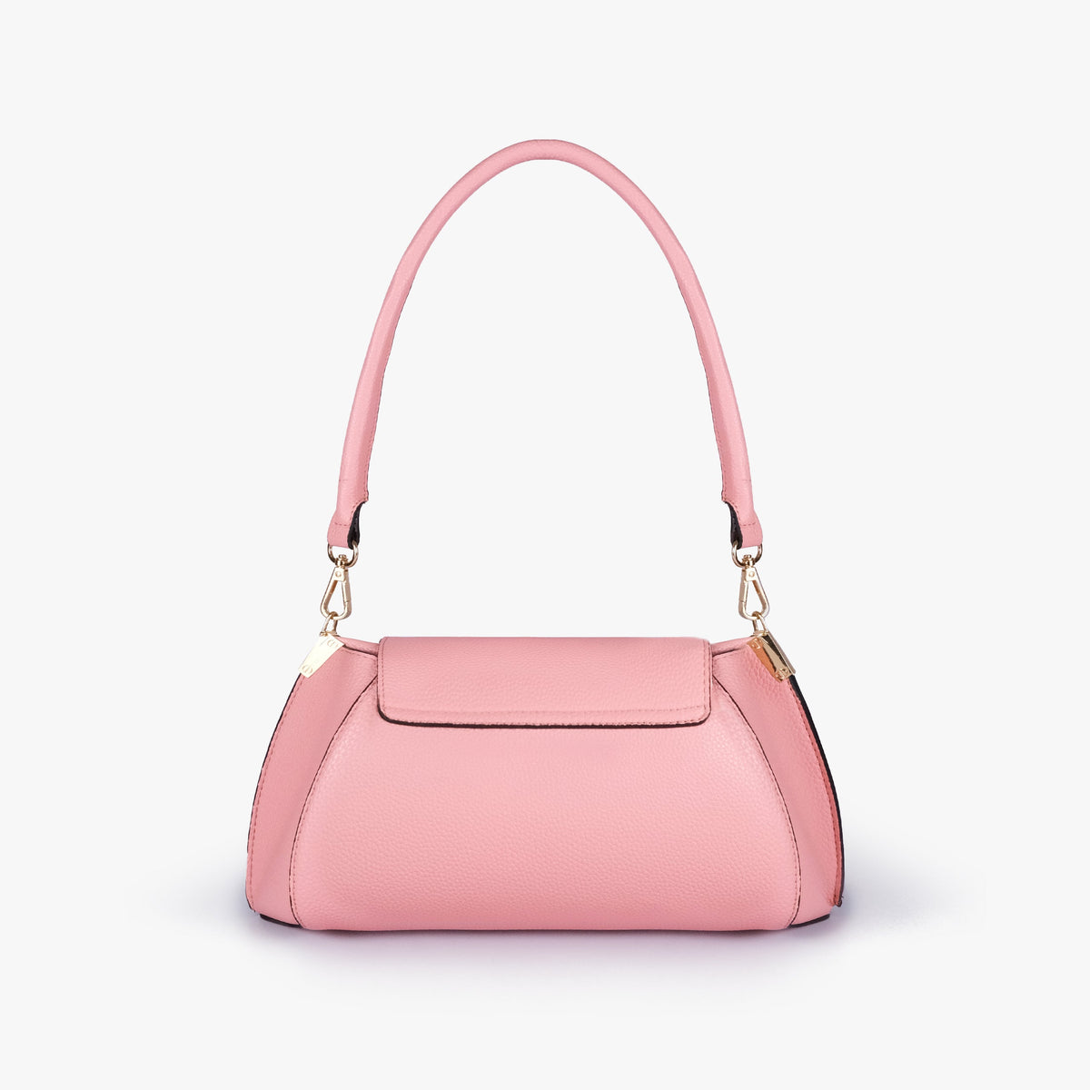 Back view of Blush pink pebble baguette bag with exterior slip pocket