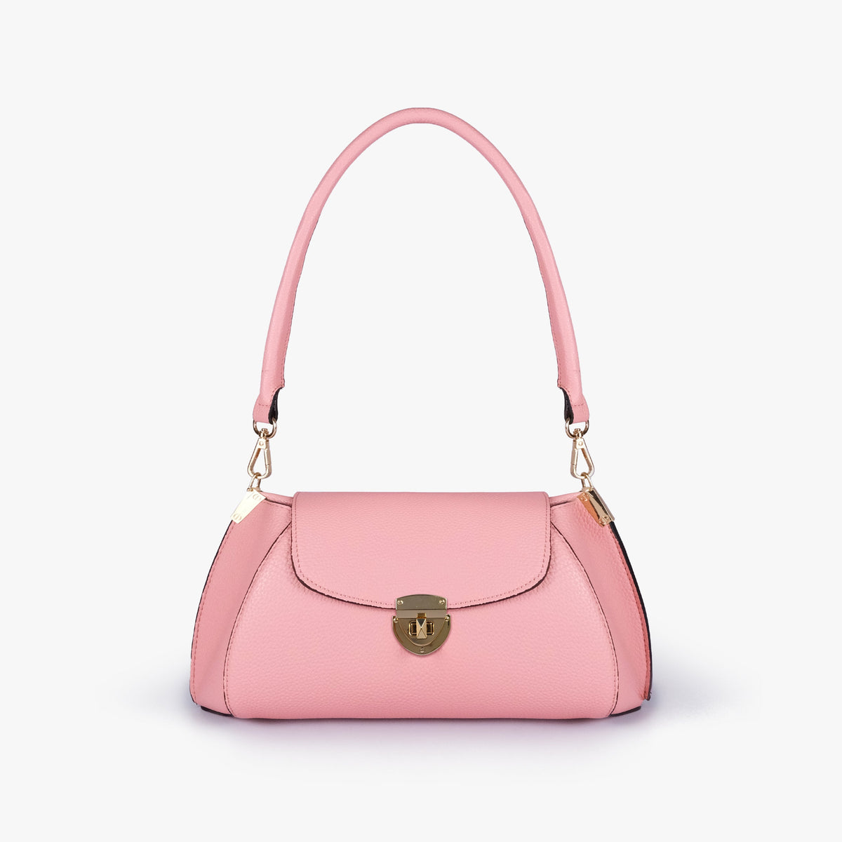 Front view of Blush pink pebble baguette bag