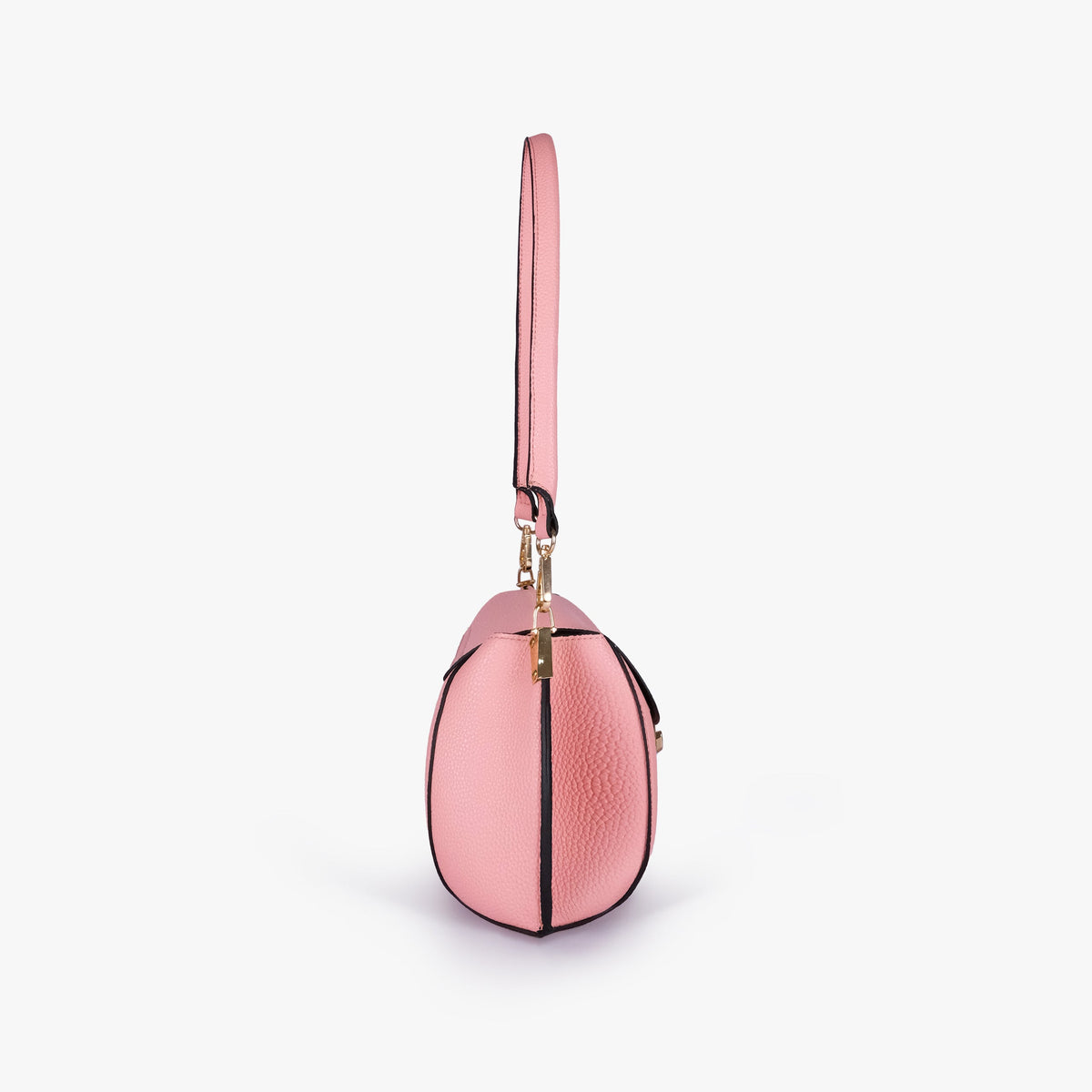 Side profile of Blush pink pebble baguette bag