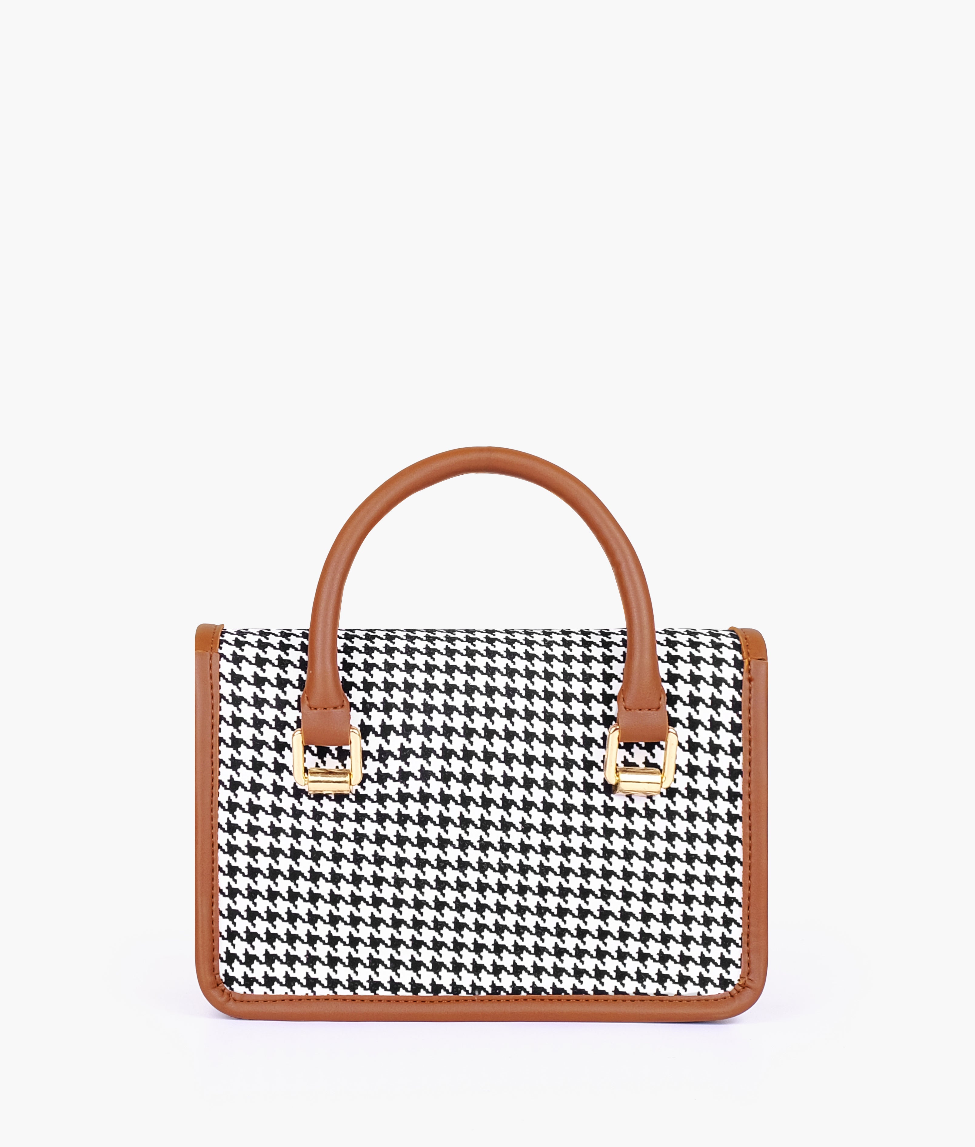 Brown and white houndstooth cross-body with flap