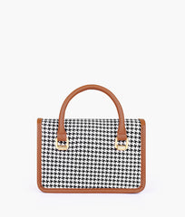 Brown and white houndstooth cross-body with flap