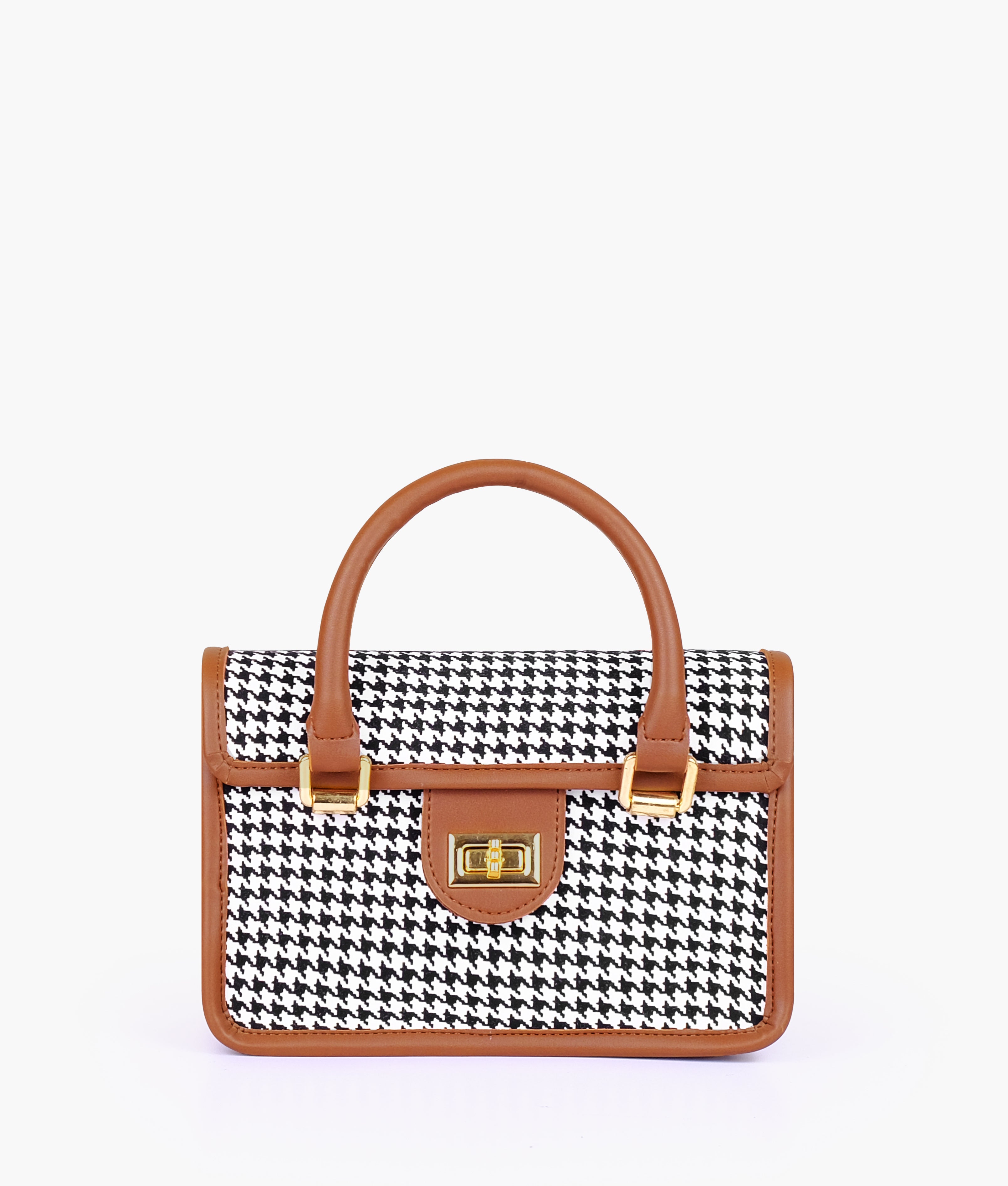 Brown and white houndstooth cross-body with flap