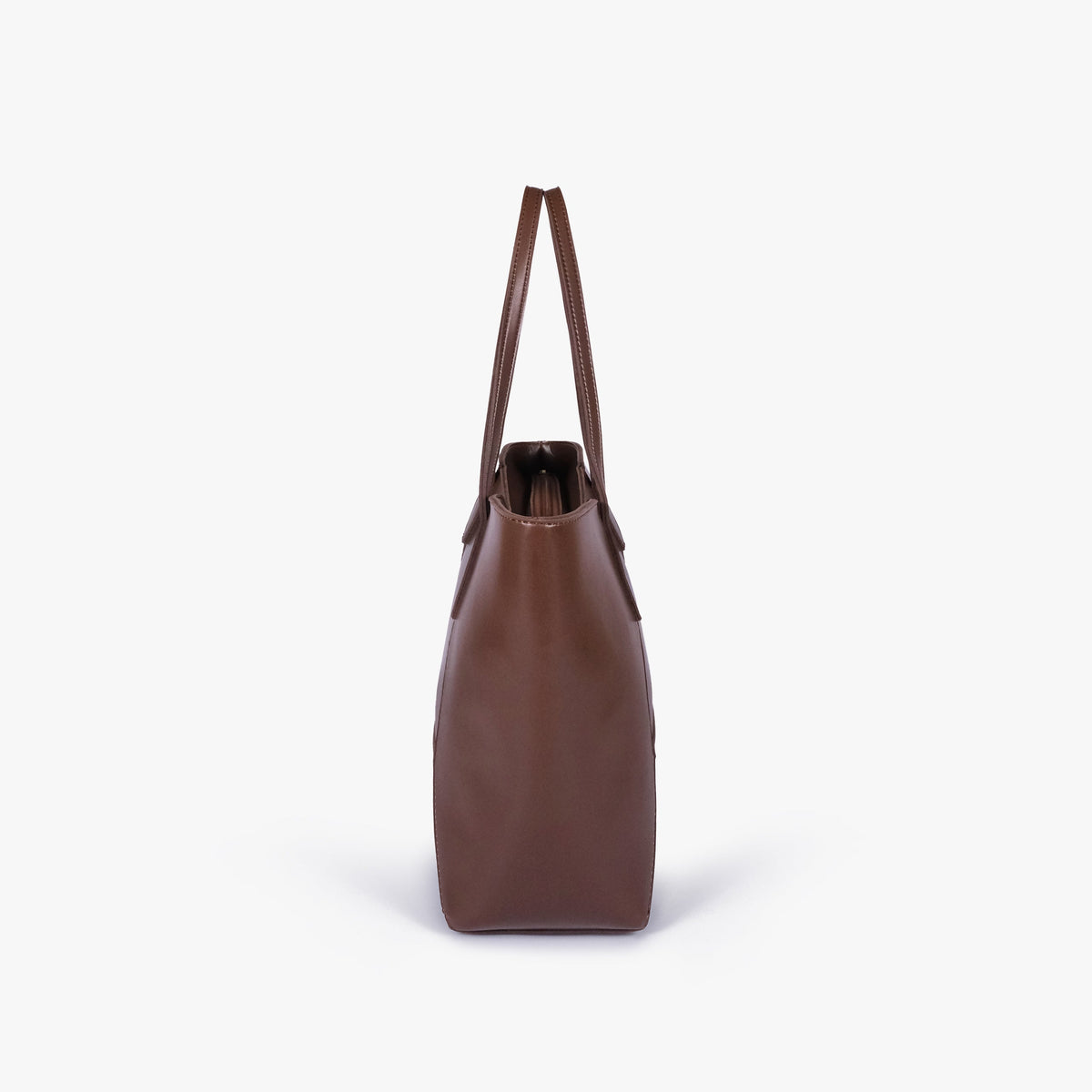 Side profile of Brown Arc tote bag