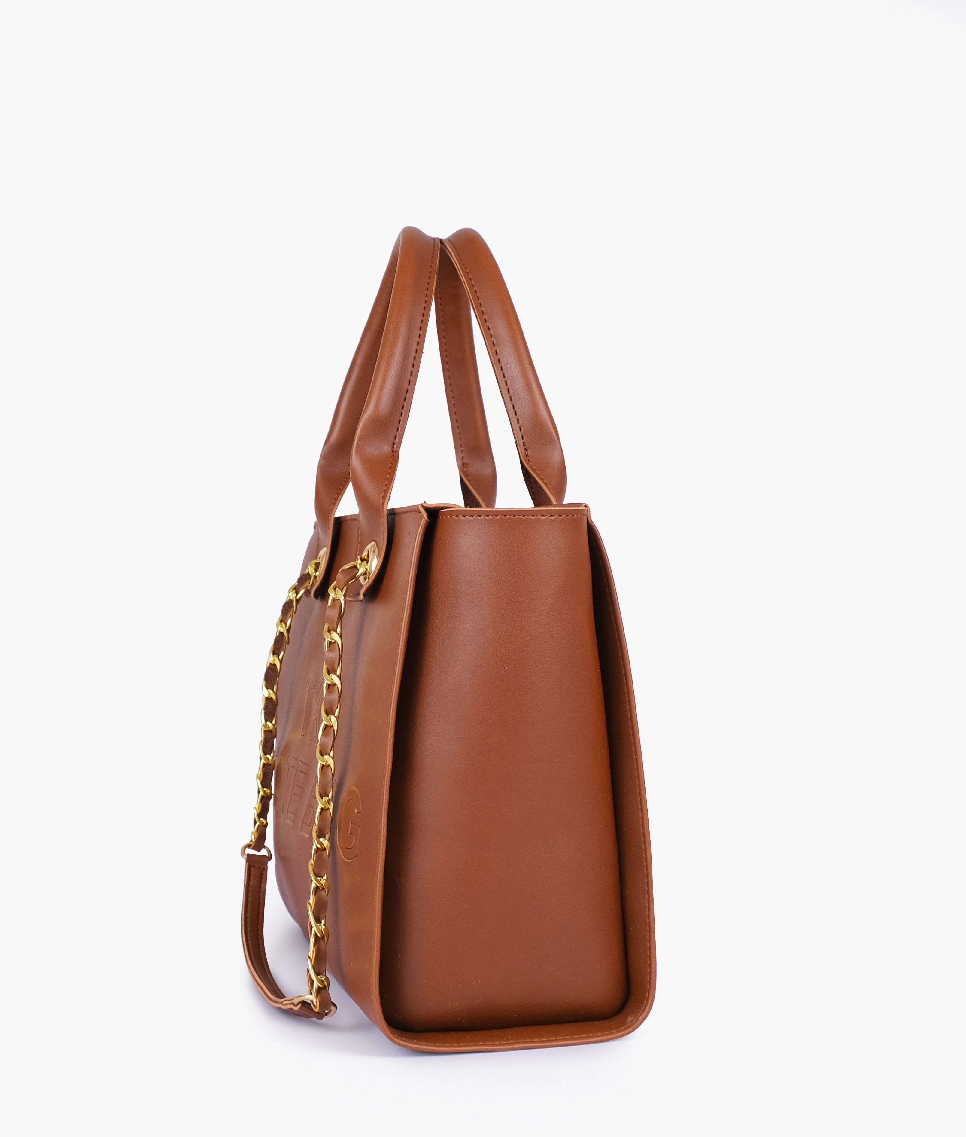 Brown chain handle tote