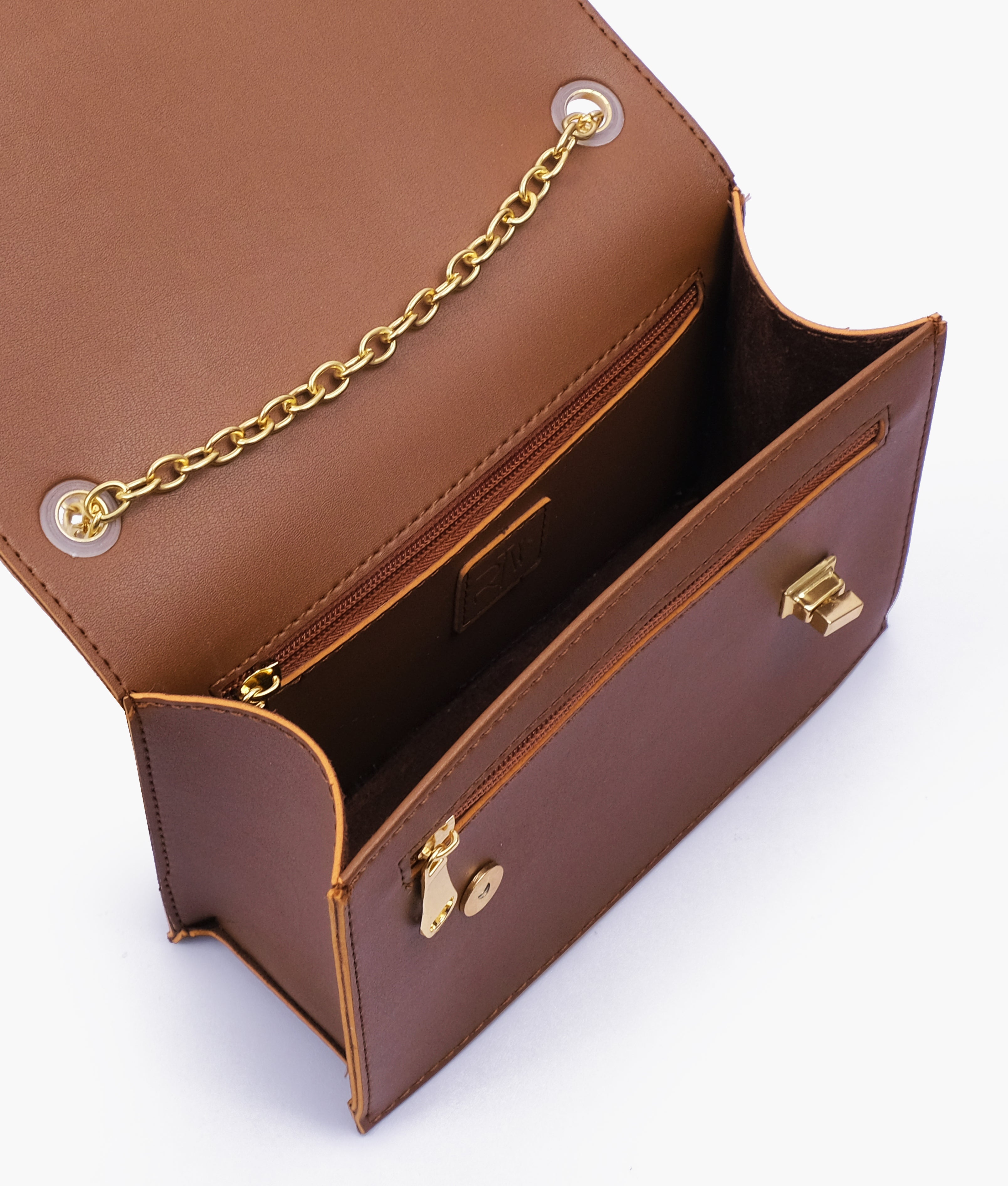 Brown chain shoulder bag with twist lock