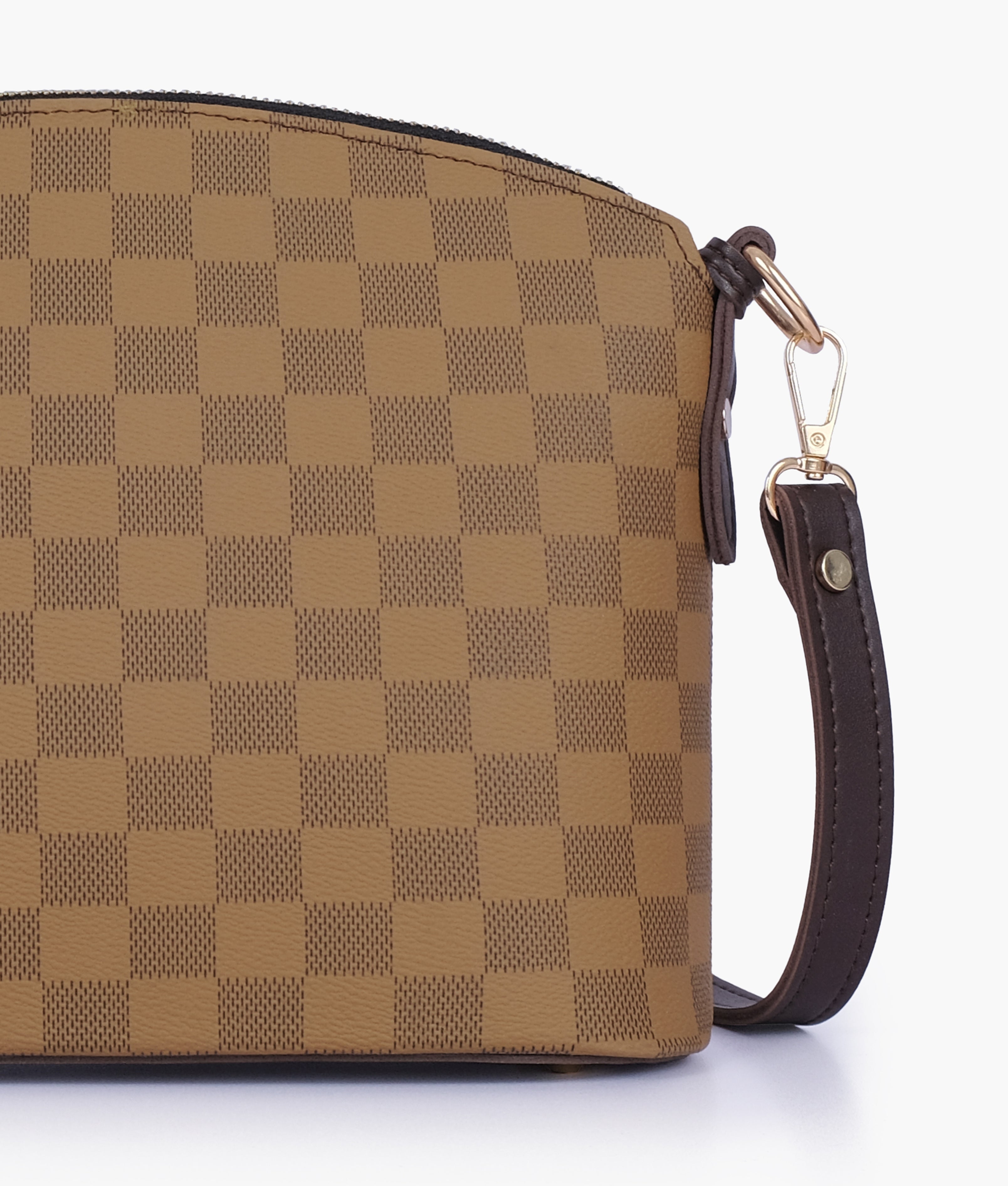 Brown checkered dome cross-body bag