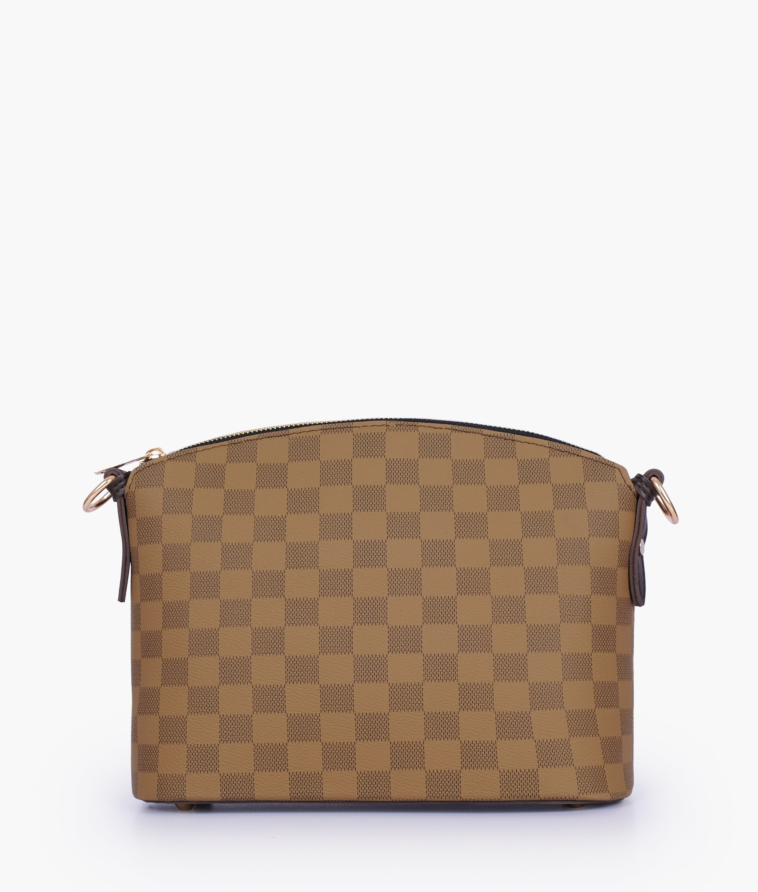 Brown checkered dome cross-body bag