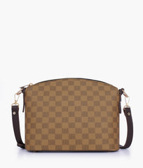 Brown checkered dome cross-body bag