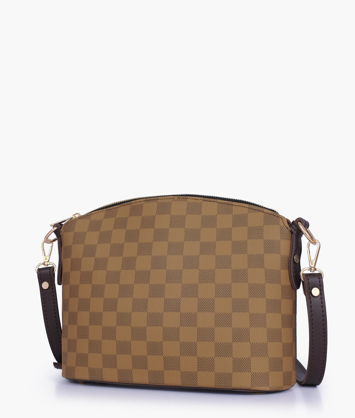 Brown checkered dome cross-body bag