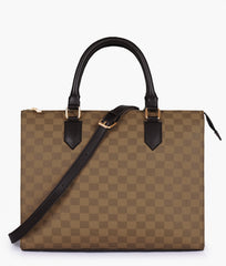 Brown checkered on-the-go handbag